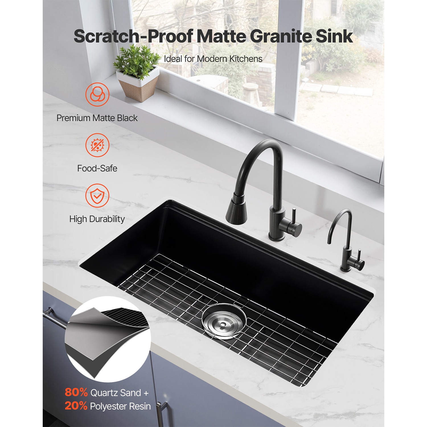 30 Inch Granite Kitchen Sink Undermount Single Bowl Drop-In Basin For RV Bar_voghion.com